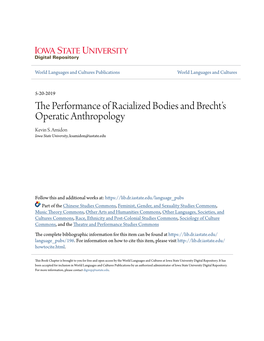 The Performance of Racialized Bodies and Brecht's Operatic Anthropology
