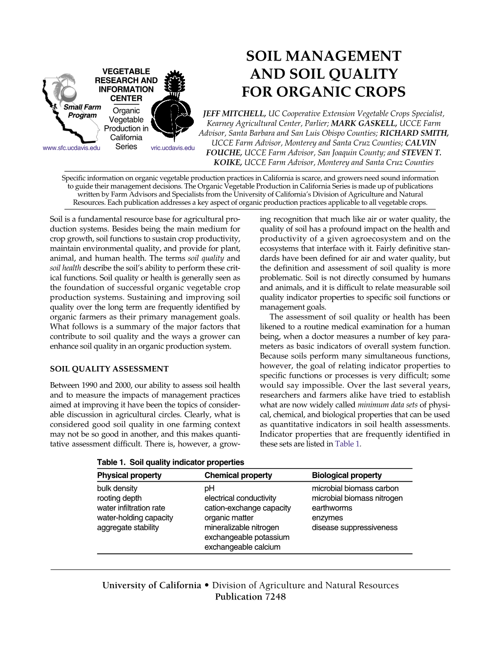 Soil Management and Soil Quality for Organic Crops •2