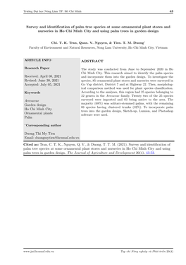 Survey and Identification of Palm Tree Species at Some Ornamental Plant Stores and Nurseries in Ho Chi Minh City and Using Palm Trees in Garden Design