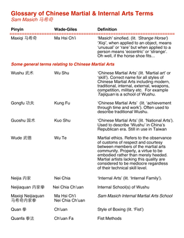 Glossary of Chinese Martial & Internal Arts Terms