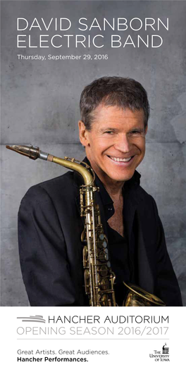 DAVID SANBORN ELECTRIC BAND Thursday, September 29, 2016