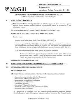Report of the Academic Policy Committee D11-14