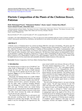 Floristic Composition of the Plants of the Cholistan Desert, Pakistan