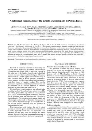 Anatomical Examination of the Petiole of Eupolypods I (Polypodiales)
