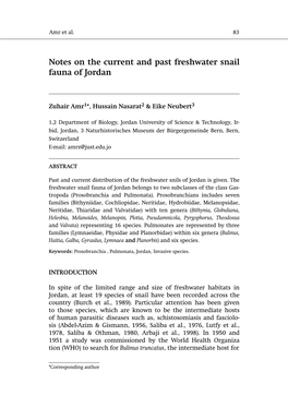 Notes on the Current and Past Freshwater Snail Fauna of Jordan