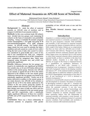 Effect of Maternal Anaemia on APGAR Score of Newborn