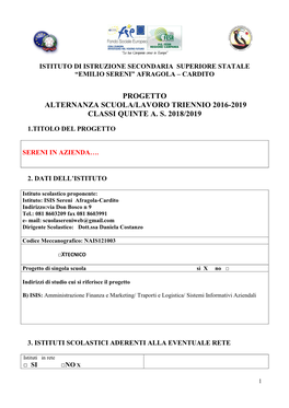 Progetto Alternanza Scuola/Lavoro Triennio 2016-2019 Classi Quinte A