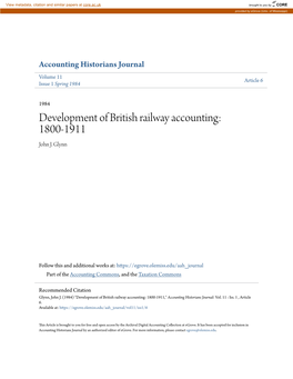 Development of British Railway Accounting: 1800-1911 John J