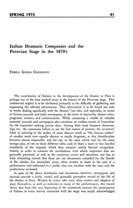 SPRING 1973 41 Italian Dramatic Companies and the Peruvian Stage