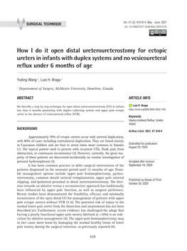 How I Do It Open Distal Ureteroureterostomy for Ectopic Ureters in Infants with Duplex Systems and No Vesicoureteral Reflux Under 6 Months of Age ______