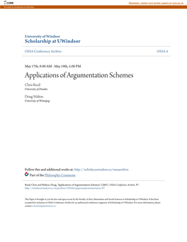 Applications of Argumentation Schemes Chris Reed University of Dundee