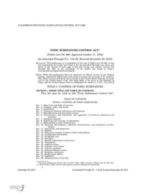 TOXIC SUBSTANCES CONTROL ACT1 [Public Law 94–469