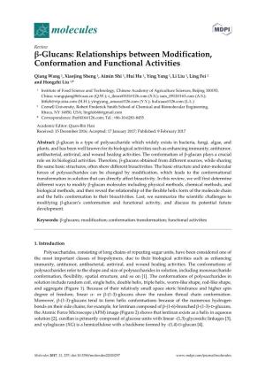 Β-Glucans: Relationships Between Modification, Conformation and Functional Activities