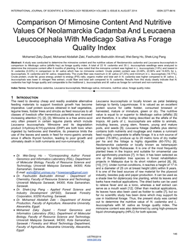 Comparison of Mimosine Content and Nutritive Values of Neolamarckia Cadamba and Leucaena Leucocephala with Medicago Sativa As Forage