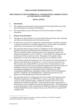 The European Union Withdrawal (Consequential Modifications) (Eu Exit) Regulations 2020