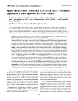 Splice-Site Mutations Identified in PDE6A Responsible for Retinitis Pigmentosa in Consanguineous Pakistani Families