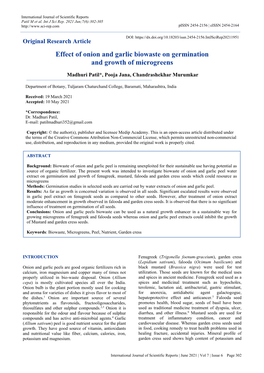 Effect of Onion and Garlic Biowaste on Germination and Growth of Microgreens