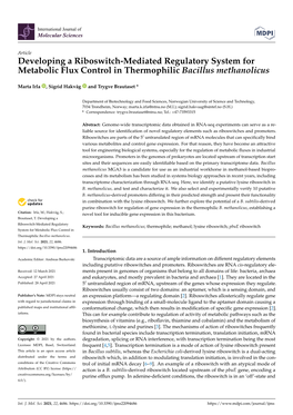 Developing a Riboswitch-Mediated Regulatory System for Metabolic Flux Control in Thermophilic Bacillus Methanolicus