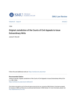 Original Jurisdiction of the Courts of Civil Appeals to Issue Extraordinary Writs