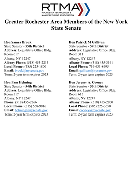 Greater Rochester Area Members of the New York State Senate