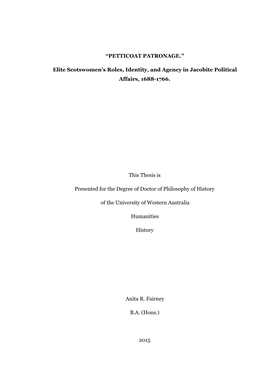 Elite Scotswomen's Roles, Identity, and Agency in Jacobite Political