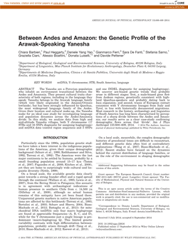 The Genetic Profile of the Arawak-Speaking Yanesha