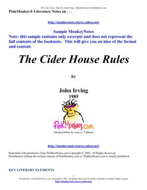 The Cider House Rules by John Irving - Monkeynotes by Pinkmonkey.Com Pinkmonkey® Literature Notes On