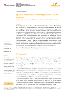 Species Richness of Pteridophyta in Mount Ungaran Margareta Rahayuningsih, Mualimaturrochmah, and Amin Retnoningsih