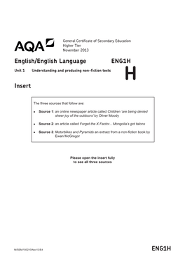 GCSE English/GCSE English Language Insert Unit 01