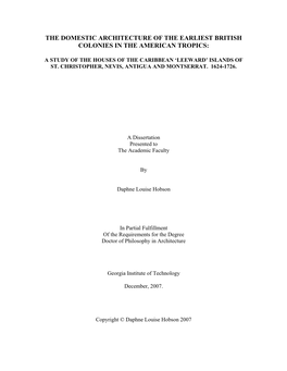 The Domestic Architecture of the Earliest British Colonies in the American Tropics