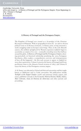 A History of Portugal and the Portuguese Empire: from Beginnings to 1807, Volume I: Portugal A