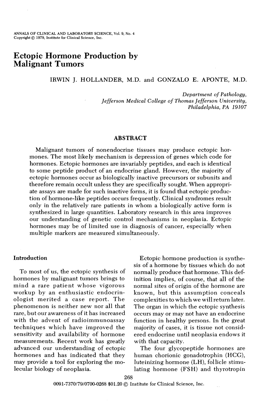 Ectopic Hormone Production by Malignant Tumors