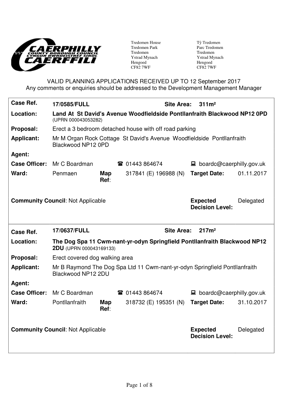 Page 1 of 8 VALID PLANNING APPLICATIONS RECEIVED up TO