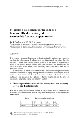 Regional Development in the Islands of Kos and Rhodes: a Study of Sustainable Financial Opportunities