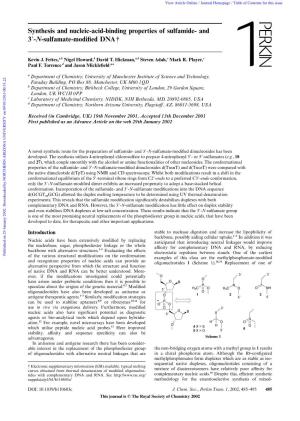 Synthesis and Nucleic-Acid-Binding Properties of Sulfamide and 3'-N-Sulfamate-Modified