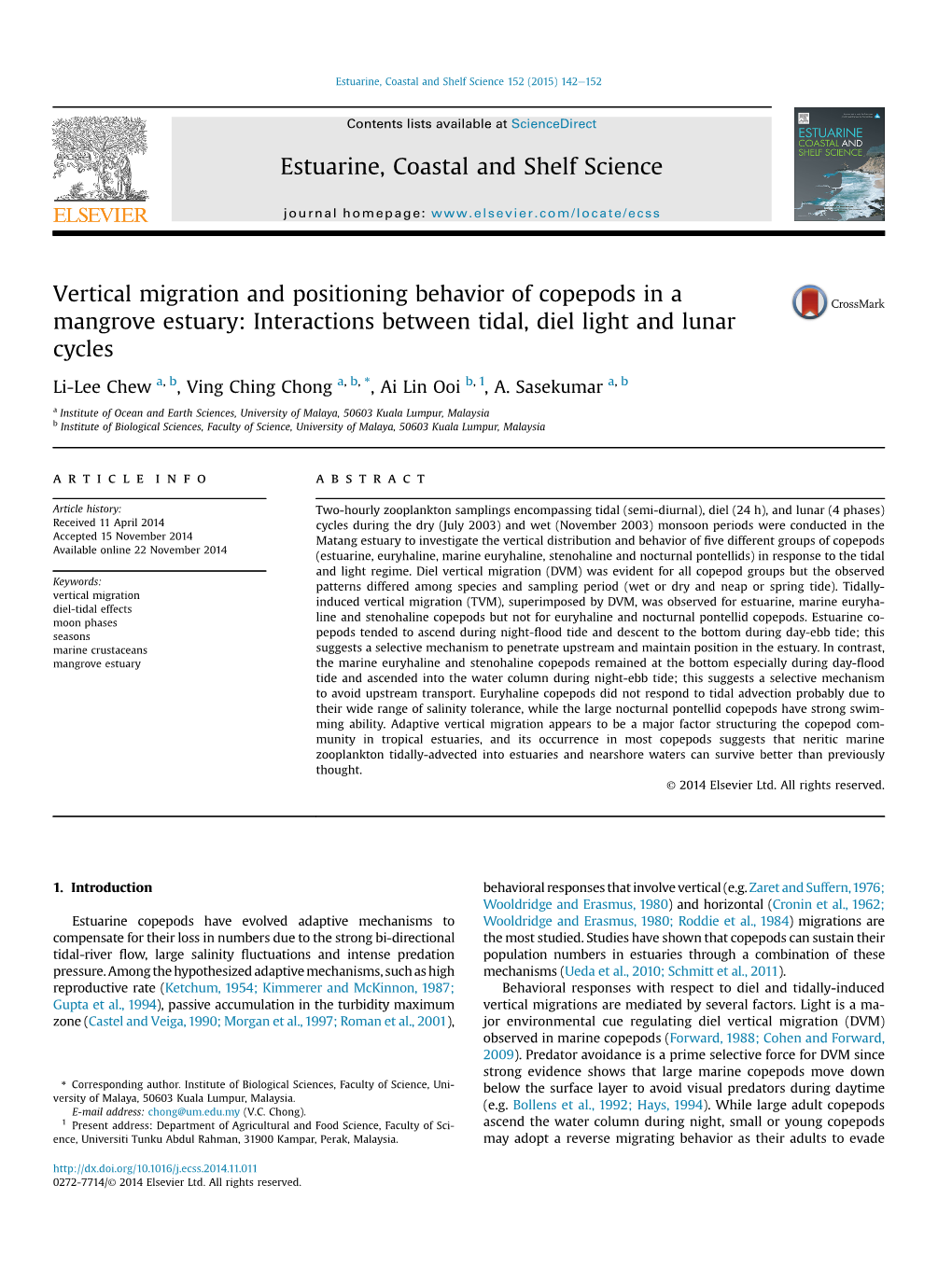 Vertical Migration and Positioning Behavior of Copepods in a Mangrove Estuary: Interactions Between Tidal, Diel Light and Lunar Cycles