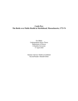 Castle Pox: the Battle Over Public Health in Marblehead, Massachusetts, 1773-74