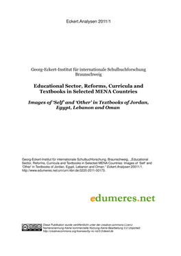 Educational Sector, Reforms, Curricula and Textbooks in Selected MENA Countries