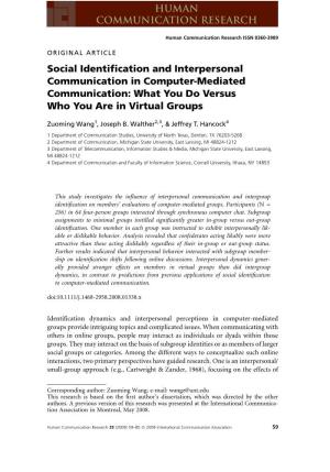 Social Identification and Interpersonal Approaches to CMC in a Spontaneous Group Discussion Setting