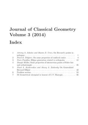 Journal of Classical Geometry Volume 3 (2014) Index