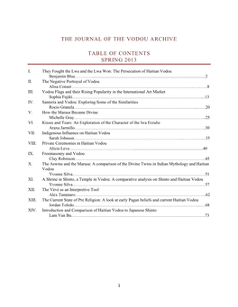 The Journal of the Vodou Archive Table of Contents