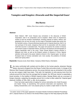 Vampire and Empire: Dracula and the Imperial Gaze1