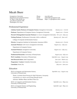 Curriculum Vitae - Micah Sherr 2