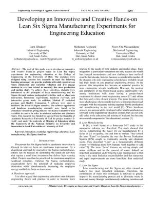Developing an Innovative and Creative Hands-On Lean Six Sigma Manufacturing Experiments for Engineering Education