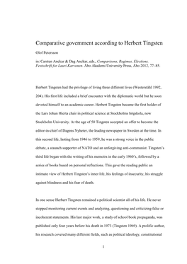 Comparative Government According to Herbert Tingsten