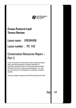 EREWHON Lease Number : PC 142 Conservation Resources Report