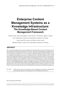Enterprise Content Management Systems As a Knowledge Infrastructure: the Knowledge-Based Content Management Framework