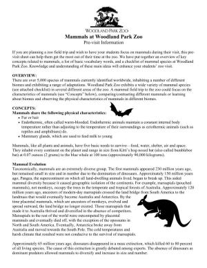 Mammals at Woodland Park Zoo Pre-Visit Information