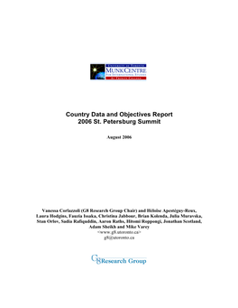 Country Data and Objectives Report 2006 St. Petersburg Summit