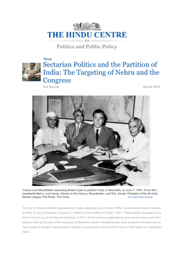 Sectarian Politics and the Partition of India: the Targeting of Nehru and the Congress Anil Nauriya Sep 26, 2016